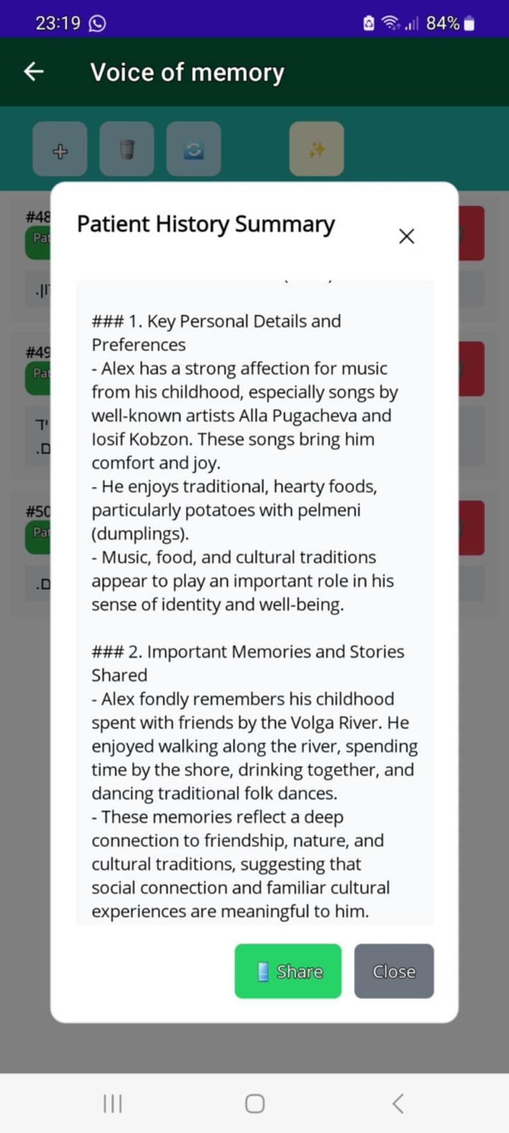Toyra Voice of Memory screen for family memories and life stories.