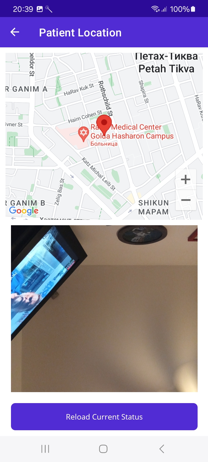Toyra patient location screen with map and status image.